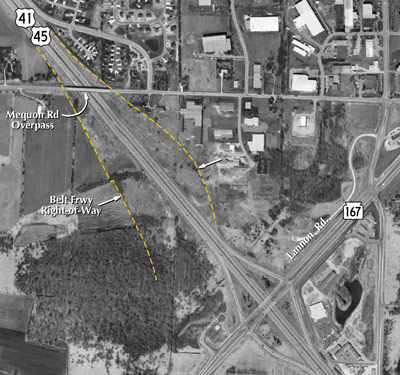 Aerial photo of the Belt Freeway interchange at US-41/US-45 in Germantown.