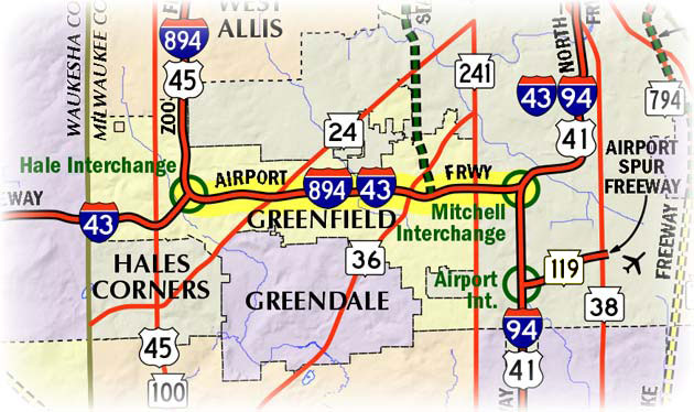 Map of Airport Freeway