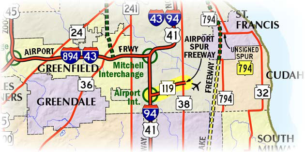 Map of Airport Spur Freeway