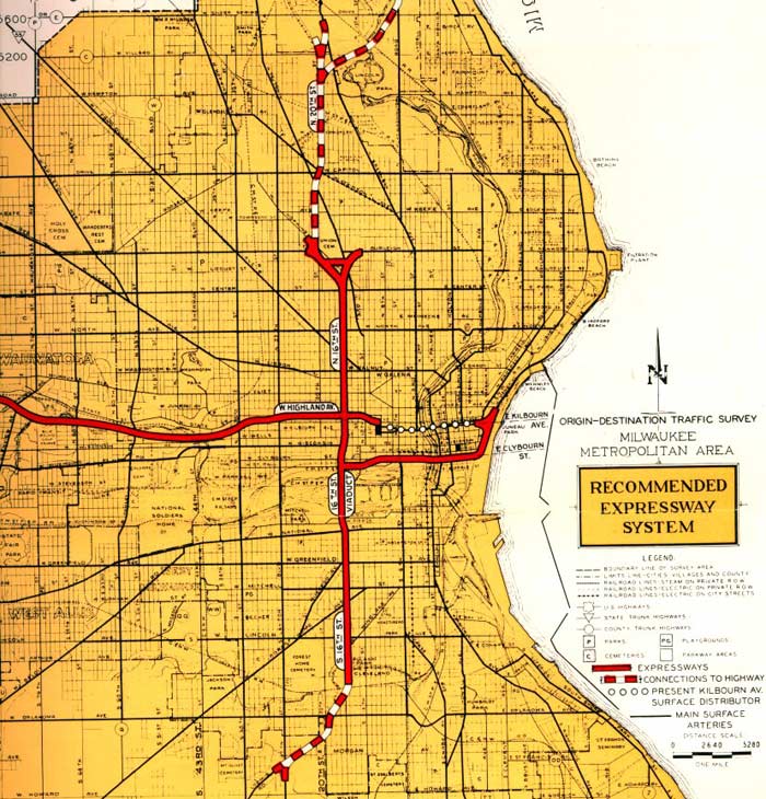 Proposed 1946 Milwaukee Freeway System Map