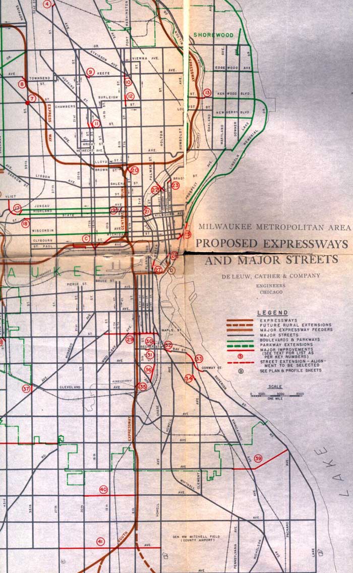 Proposed 1949 Milwaukee Freeway System Map
