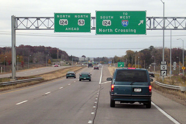 North Crossing exit signs on US-53